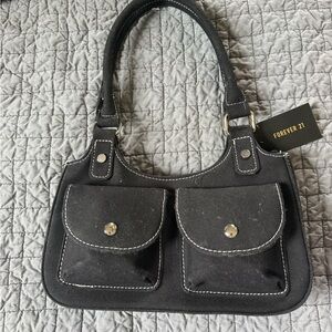 Forever 21 Black Canvas Shoulder Bag with Double Front Pockets